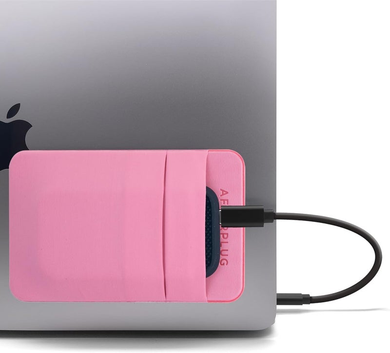 Afterplug 2-Pocket Adhesive Pouch for Laptop, Compatible with External Portable SSD, Magic Mouse, USB Cable and More - Pink - Image 2